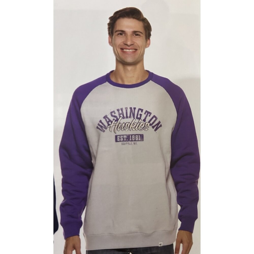 NEW Washington Huskies Colosseum Athletics Purple Color Block Sweatshirt Men's L